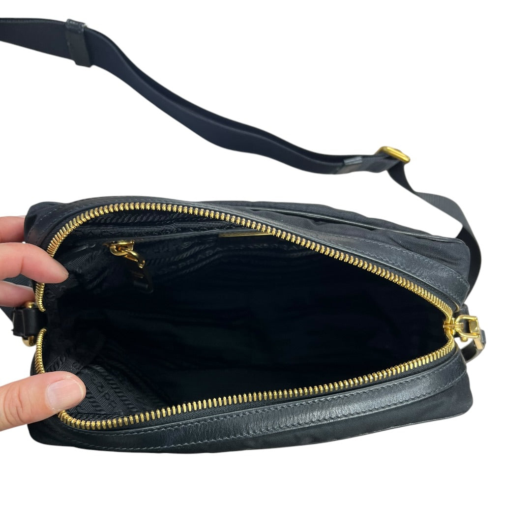 PRADA Tessuto Nylon Camera Shoulder Bag Black Gold Hardware PR188