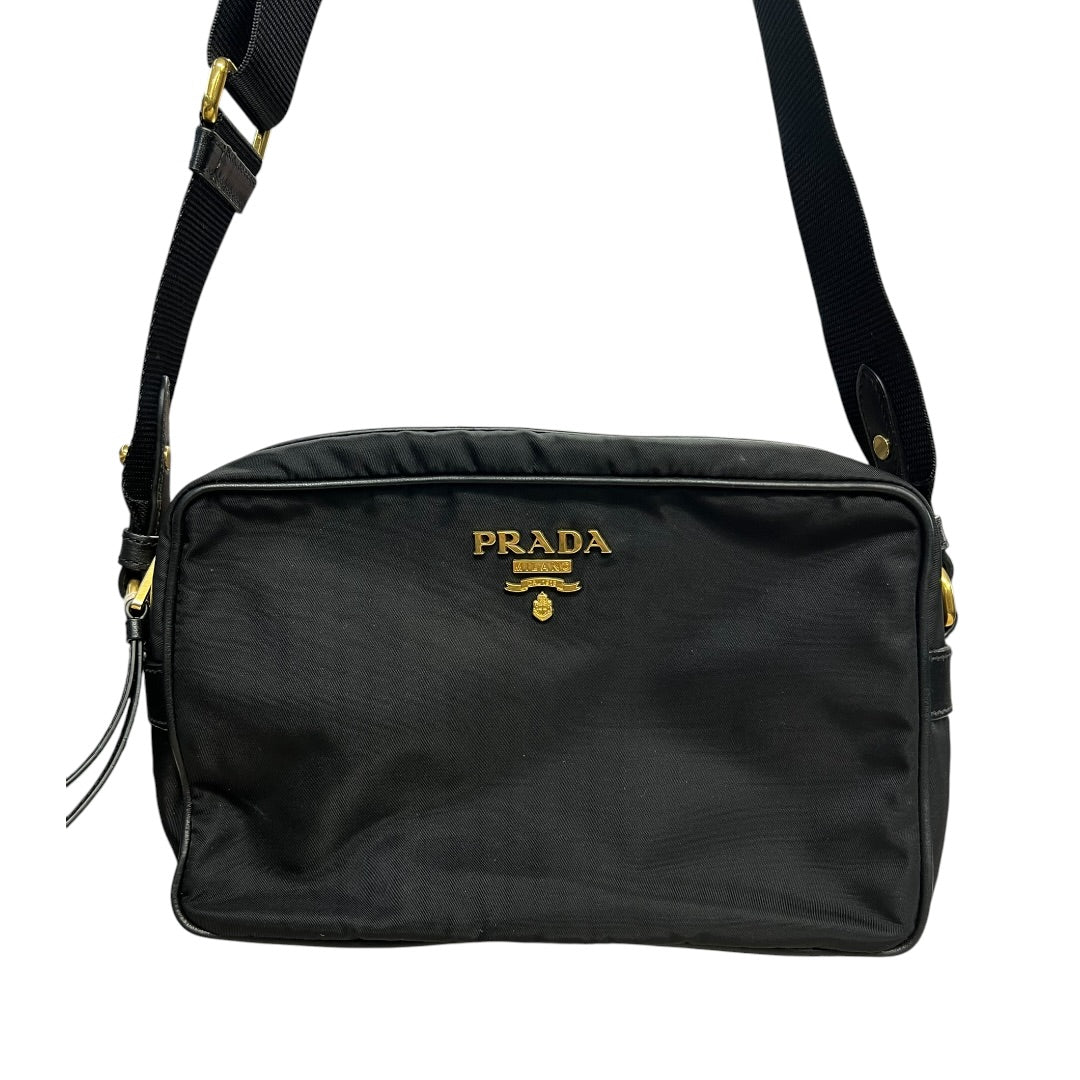 PRADA Tessuto Nylon Camera Shoulder Bag Black Gold Hardware PR188