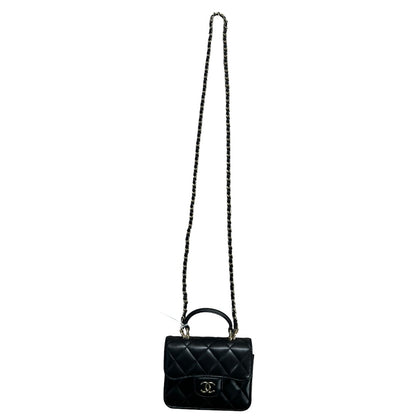 CHANEL Lambskin Mini Flap Handbag Black Gold Hardware CH2134