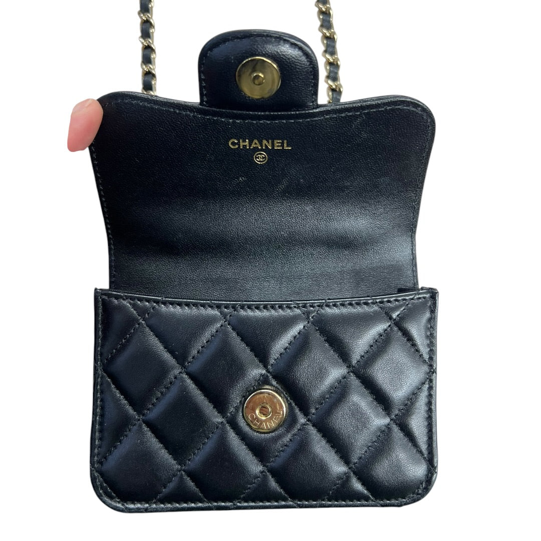 CHANEL Lambskin Mini Flap Handbag Black Gold Hardware CH2134