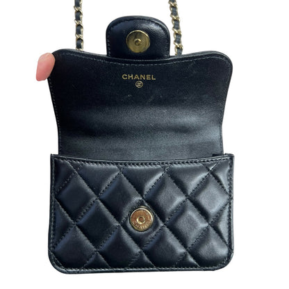 CHANEL Lambskin Mini Flap Handbag Black Gold Hardware CH2134
