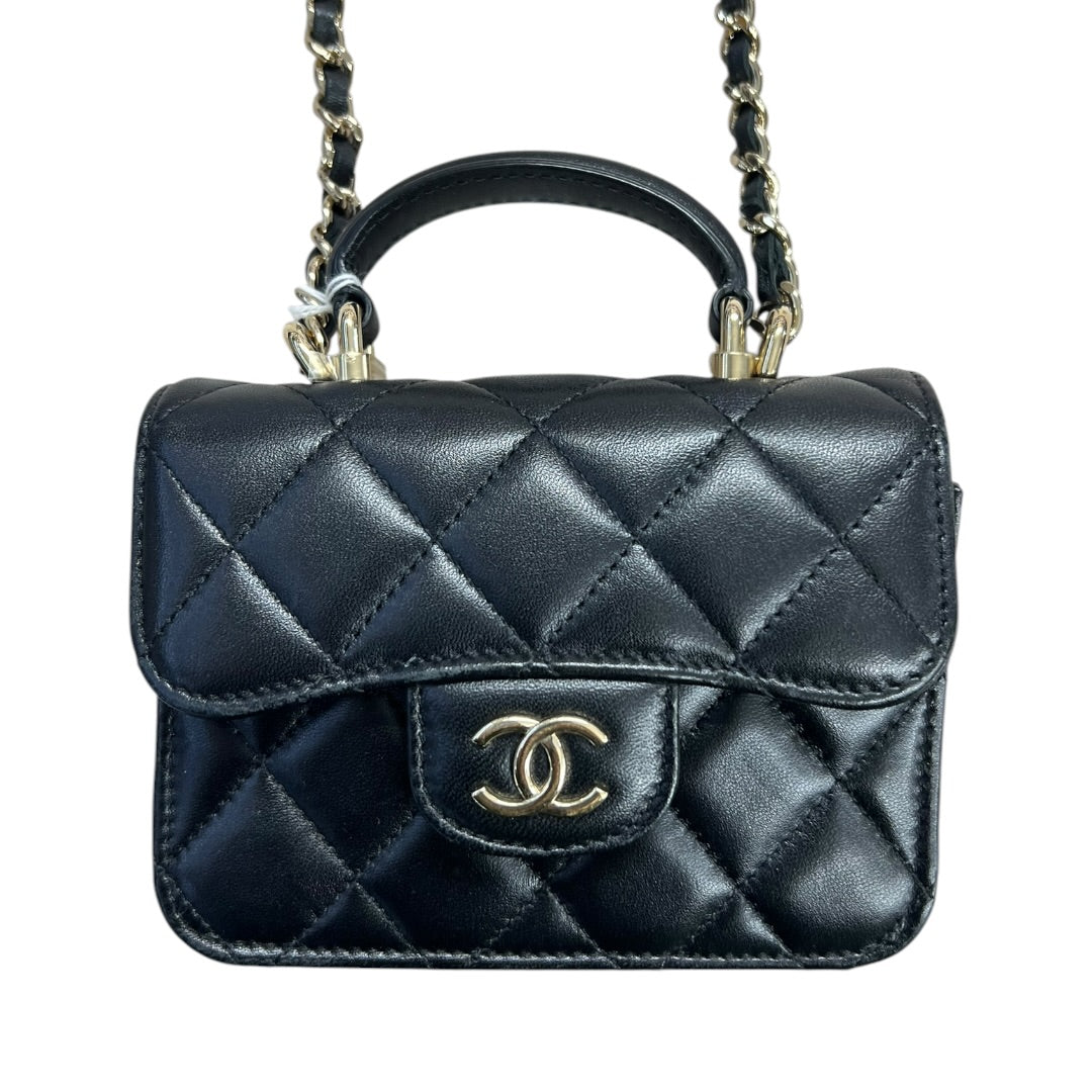 CHANEL Lambskin Mini Flap Handbag Black Gold Hardware CH2134