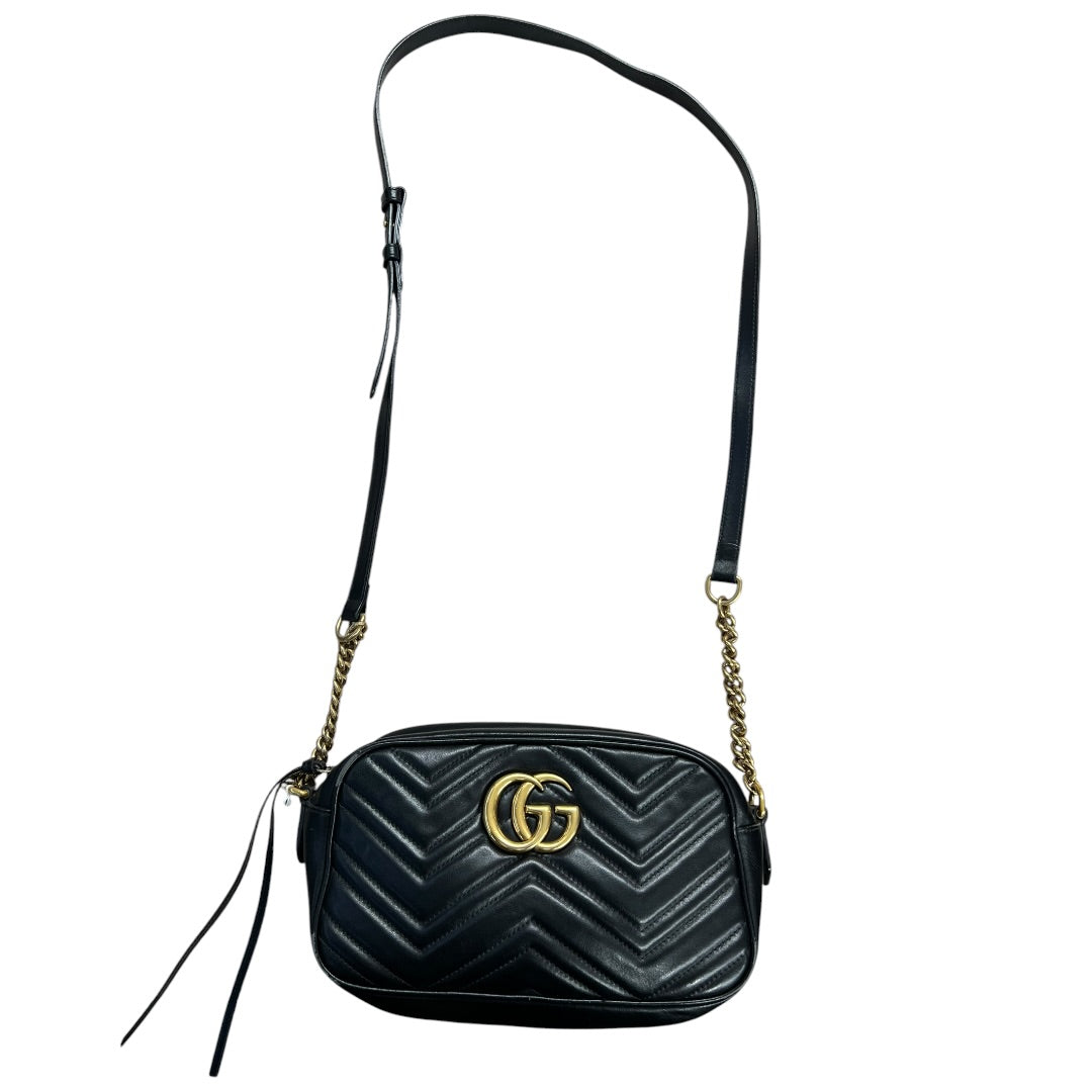 GUCCI Matelassé GG Marmont Small Camera Bag Black Gold Hardware Gu584