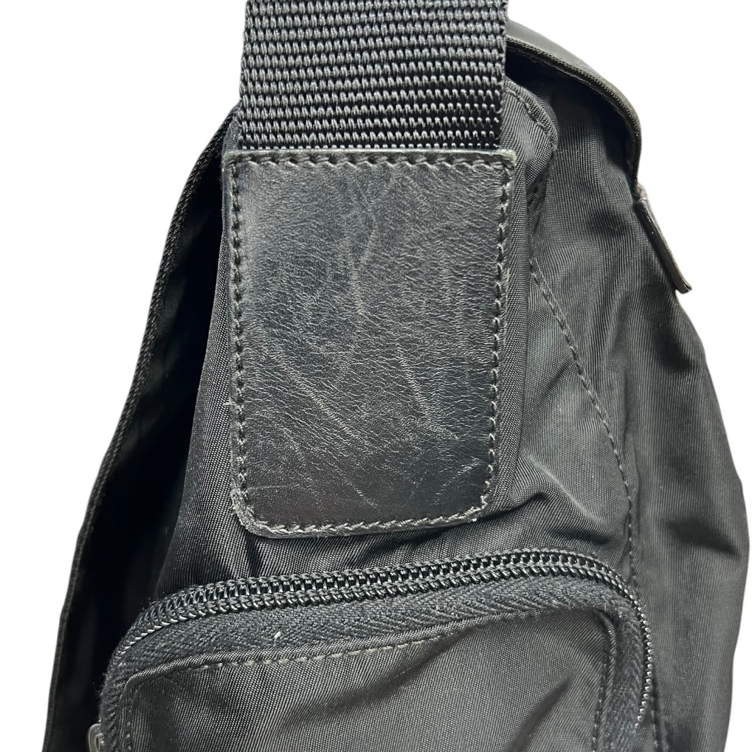 PRADA Tessuto Nylon Messenger Crossbody Bag Black Silver Hardware PR190