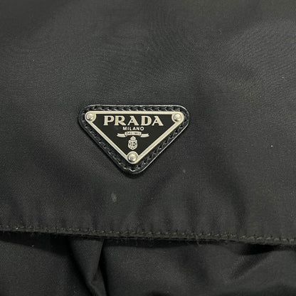 PRADA Tessuto Nylon Messenger Crossbody Bag Black Silver Hardware PR190