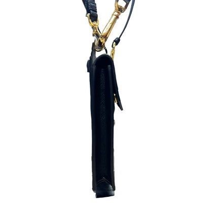 PRADA Saffiano Leather Flat Crossbody Shoulder Bag Black Gold Hardware PR191