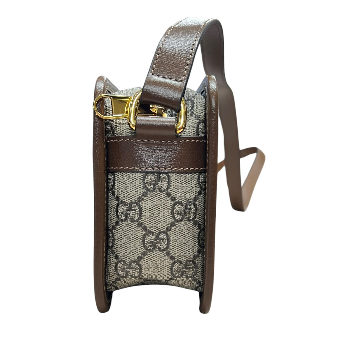 GUCCI GG Supreme Interlocking G Mini Shoulder Bag Beige Gold Hardware Gu580