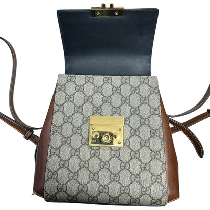 GUCCI GG Supreme Padlock Small Shoulder Bag Beige Brown Gold Hardware Gu581