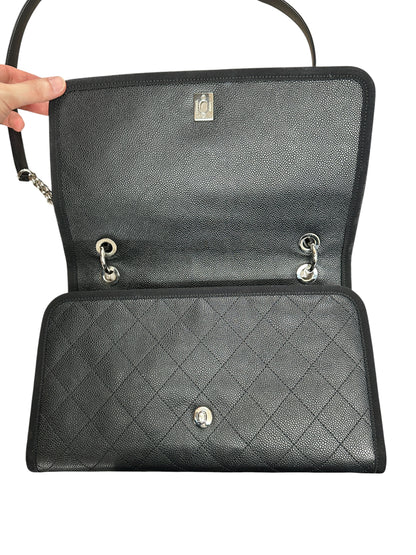 CHANEL Caviar Quilted Top Handle Flap Bag Black Silver Hardware CH2143