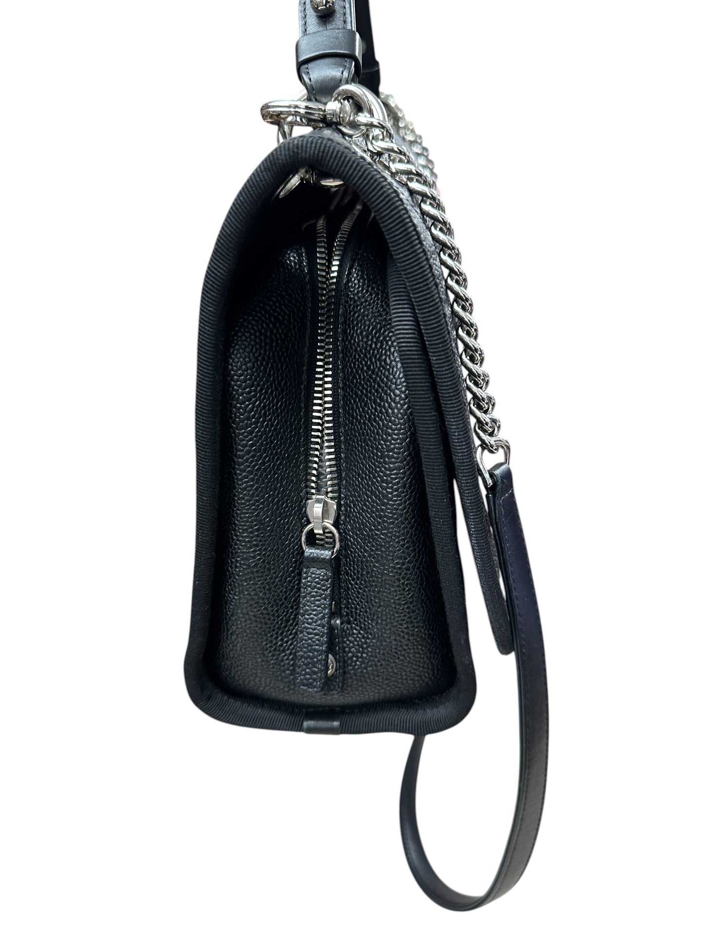 CHANEL Caviar Quilted Top Handle Flap Bag Black Silver Hardware CH2143