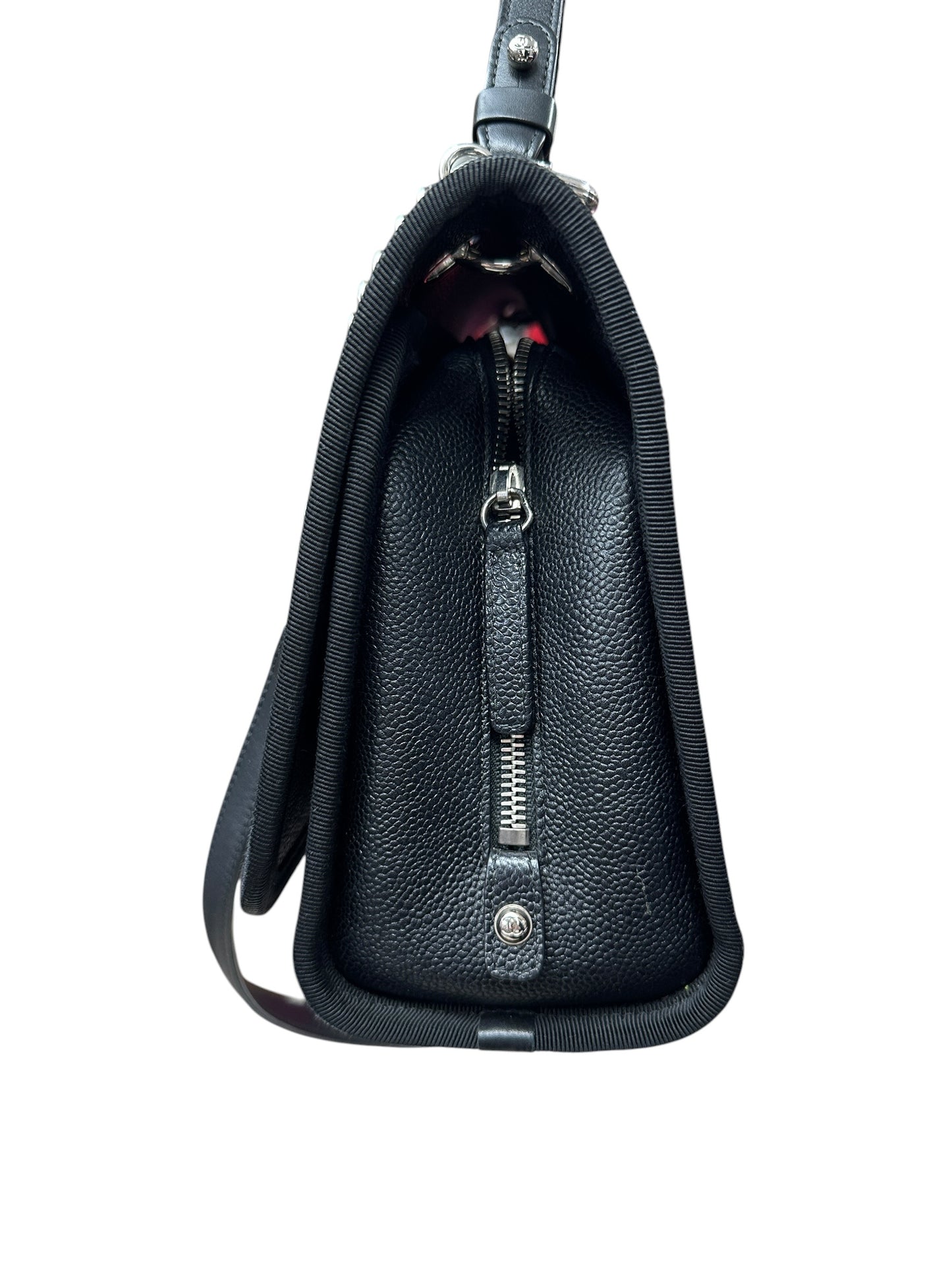 CHANEL Caviar Quilted Top Handle Flap Bag Black Silver Hardware CH2143