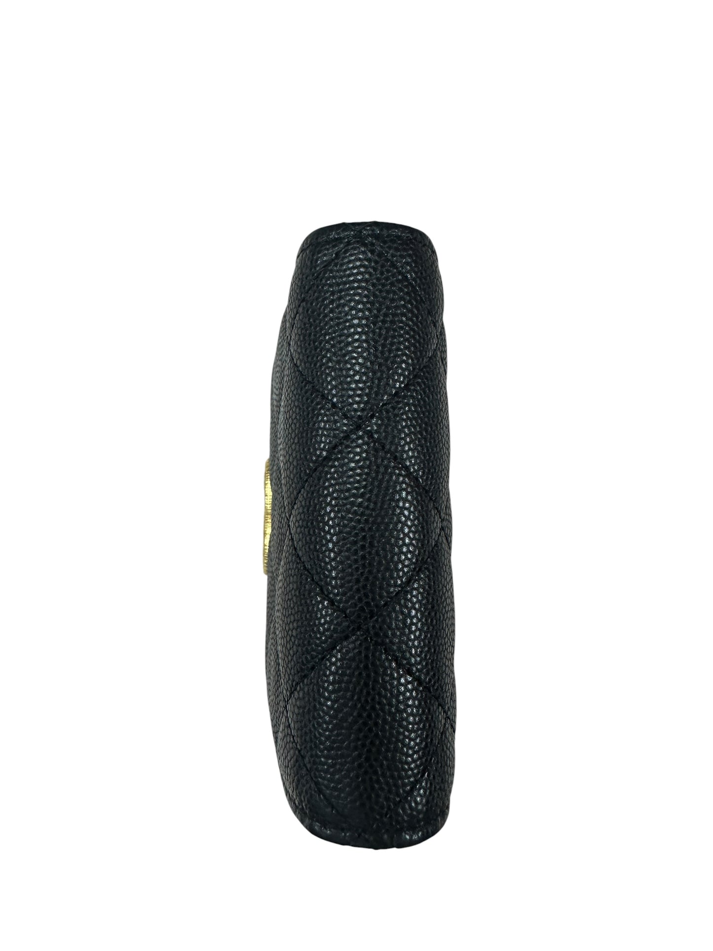 CHANEL Caviar Quilted Compact Bifold Wallet Black Gold Hardware CH2147