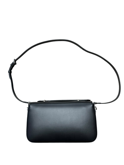 GUCCI Smooth Leather Petite GG Shoulder Bag Black Silver Hardware GU592