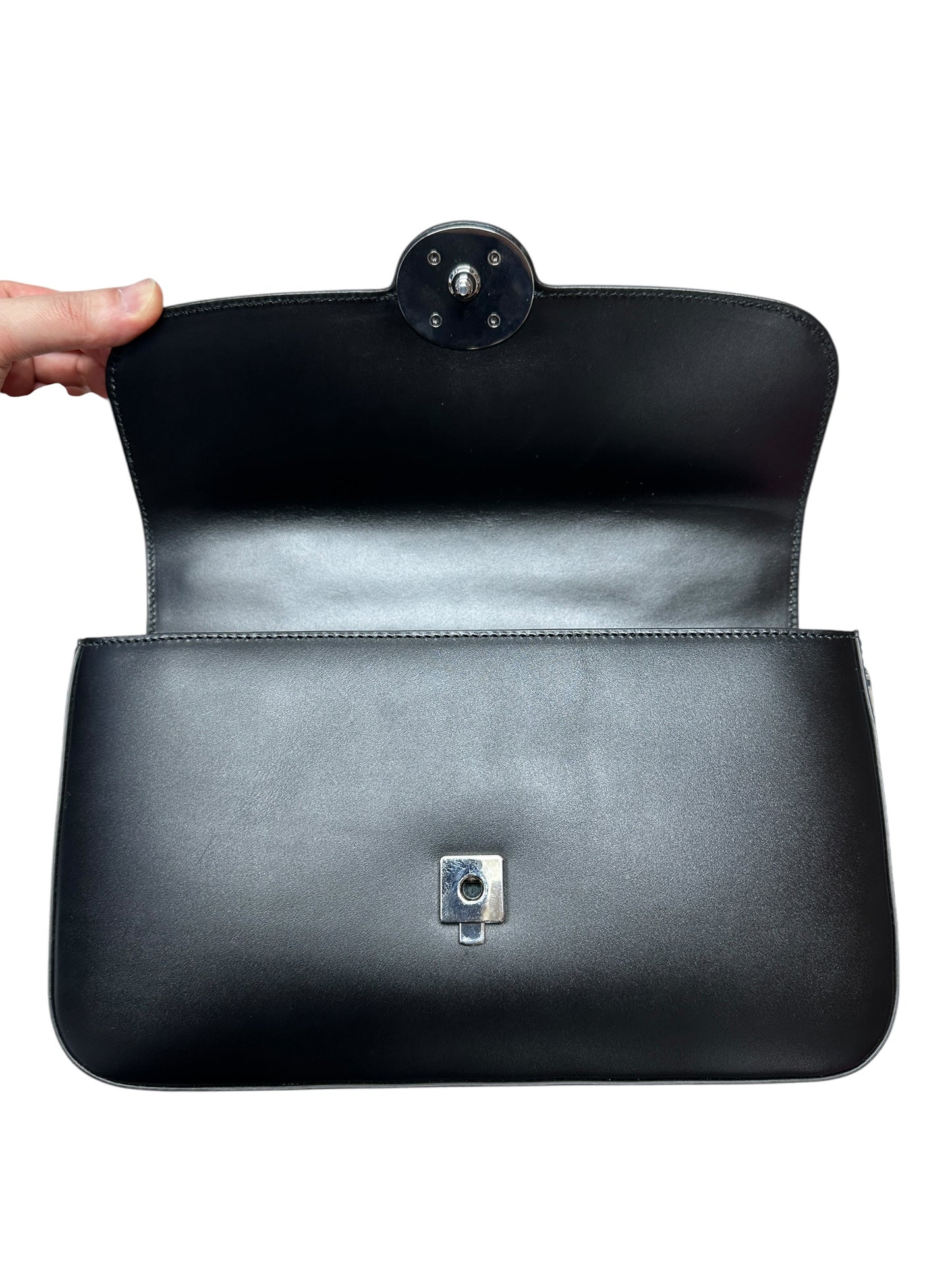 GUCCI Smooth Leather Petite GG Shoulder Bag Black Silver Hardware GU592