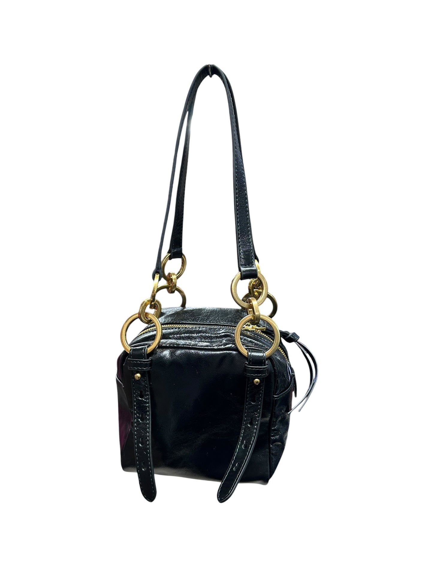 PRADA Glace Calfskin Multi Pocket Shoulder Bag Black Gold Hardware PR196