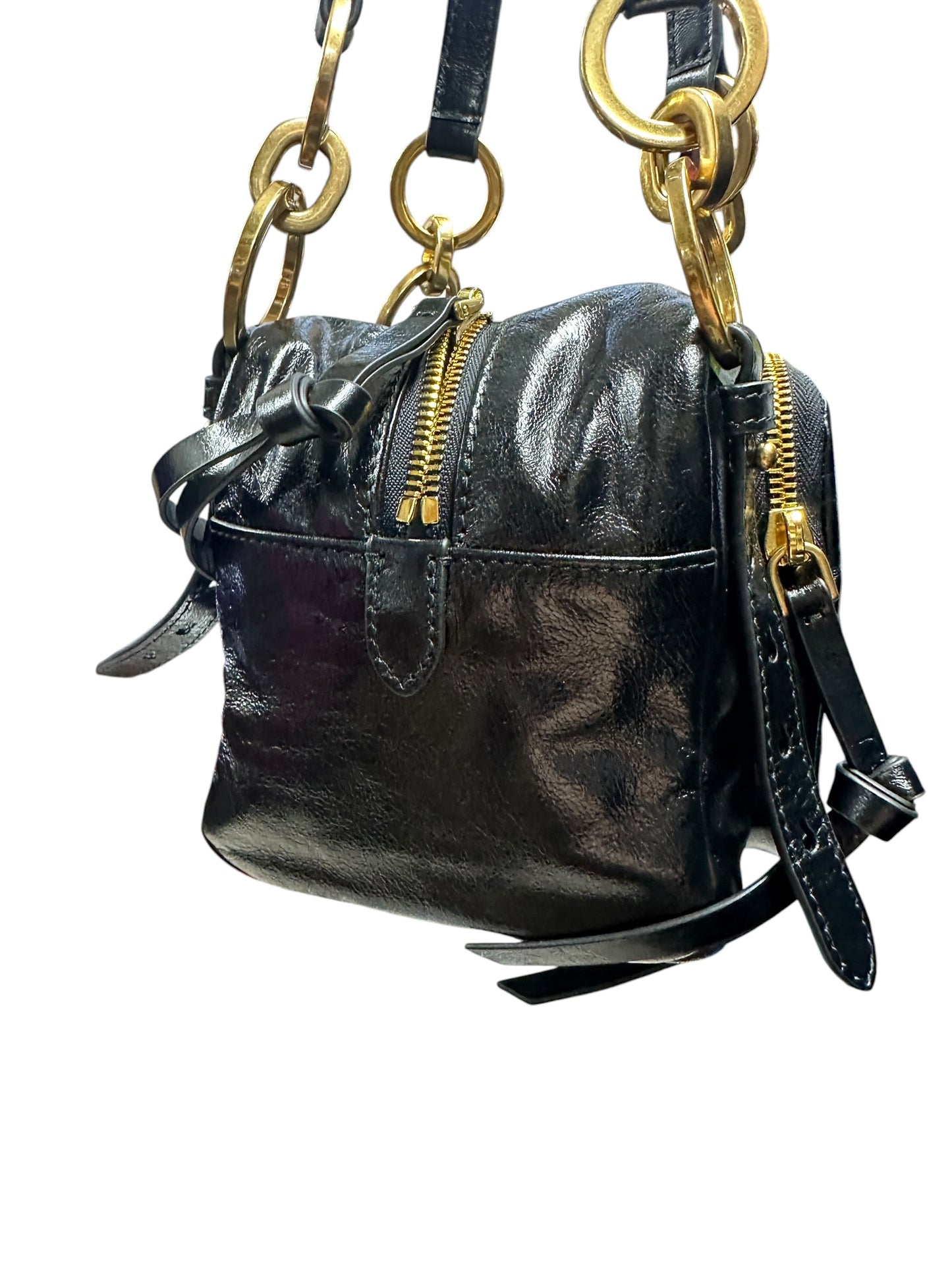 PRADA Glace Calfskin Multi Pocket Shoulder Bag Black Gold Hardware PR196