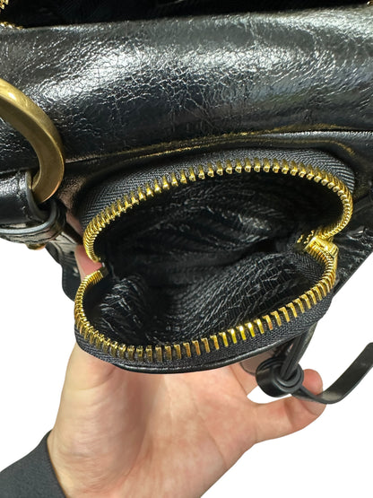 PRADA Glace Calfskin Multi Pocket Shoulder Bag Black Gold Hardware PR196