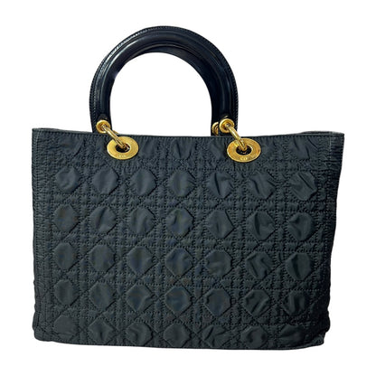 Christian Dior Cannage Nylon Lady Dior Large Handbag Black Gold Hardware CH2148