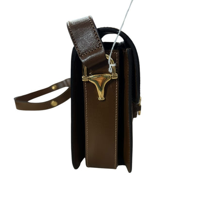 GUCCI GG Supreme Horsebit 1955 Shoulder Bag Beige Brown Gold Hardware GU596