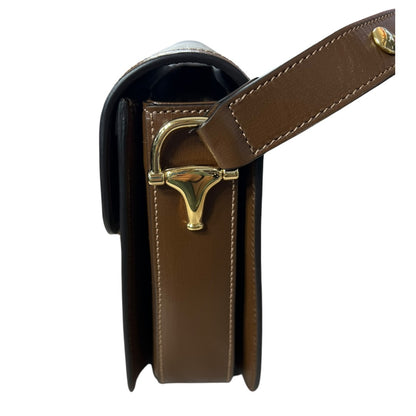 GUCCI GG Supreme Horsebit 1955 Shoulder Bag Beige Brown Gold Hardware GU596