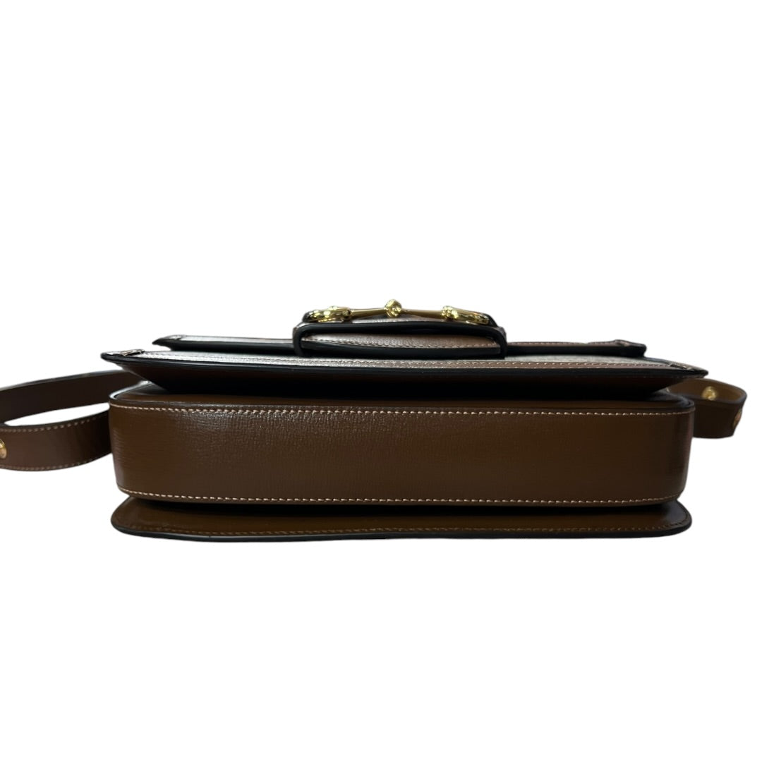 GUCCI GG Supreme Horsebit 1955 Shoulder Bag Beige Brown Gold Hardware GU596