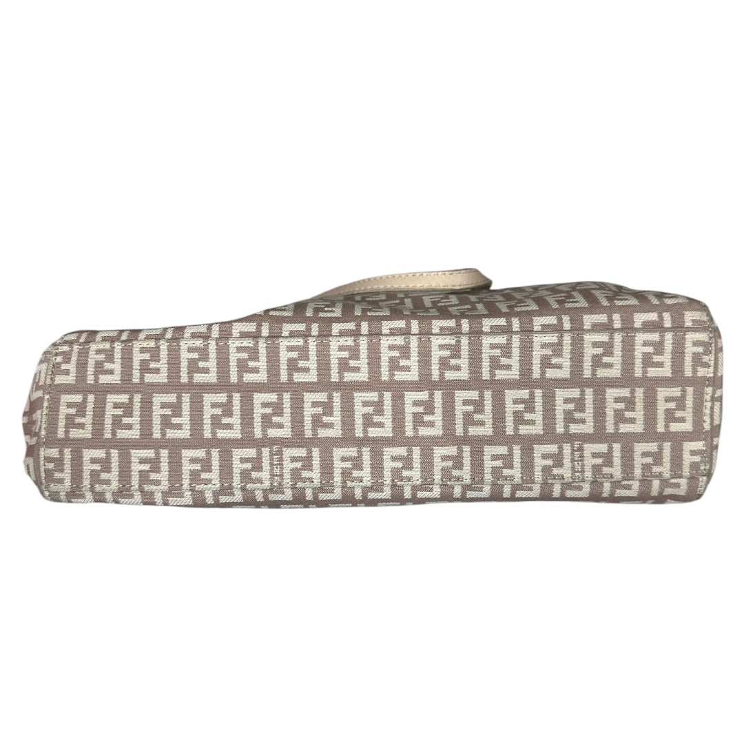FENDI Zucchino Canvas Tote Shoulder Bag Beige Silver Hardware FE377