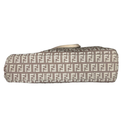 FENDI Zucchino Canvas Tote Shoulder Bag Beige Silver Hardware FE377