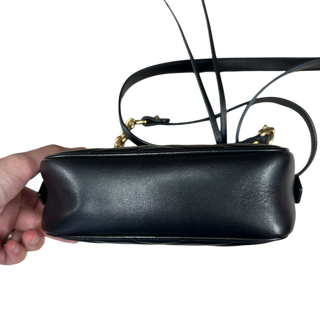 GUCCI Matelassé Leather GG Marmont Mini Camera Crossbody Bag Black Gold Hardware GU602