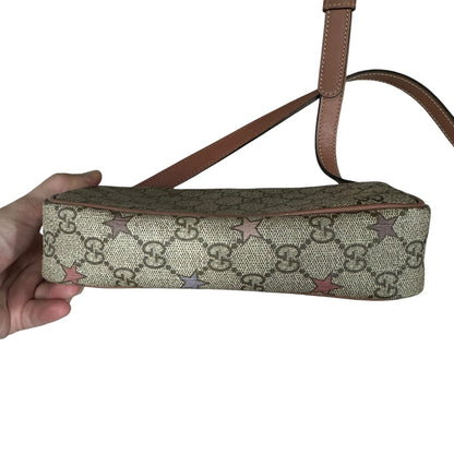 GUCCI GG Supreme Stars Print Crossbody Bag Beige Pink Gold Hardware GU604