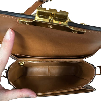 CELINE Triomphe Canvas Teen Triomphe Shoulder Bag White Tan Gold Hardware CE258