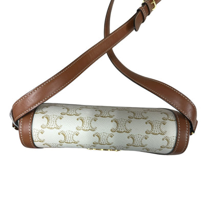 CELINE Triomphe Canvas Teen Triomphe Shoulder Bag White Tan Gold Hardware CE258