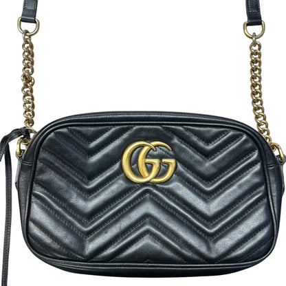 GUCCI Matelassé Leather GG Marmont Small Camera Crossbody Bag Black Gold Hardware GU507