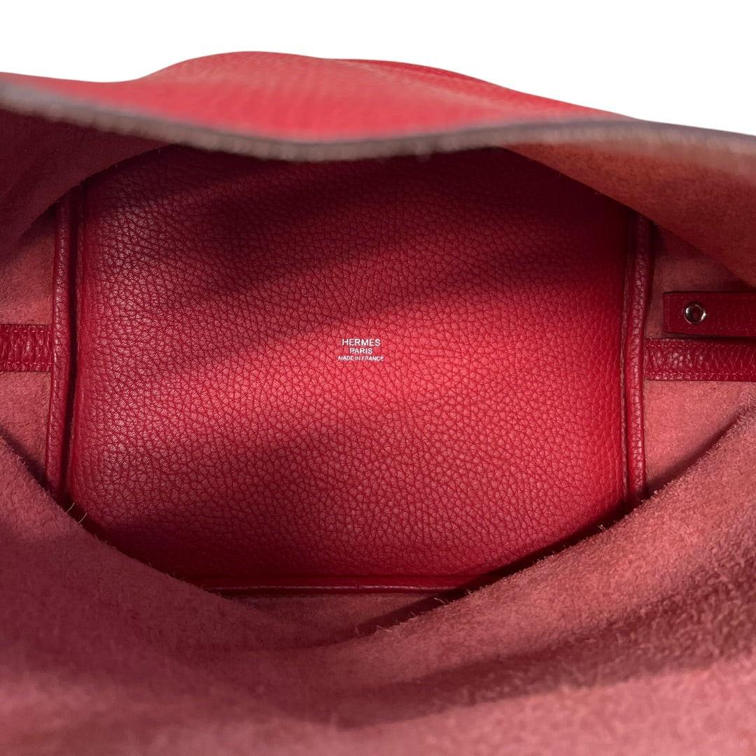 HERMES Clemence Leather Picotin Lock MM Handbag Red Palladium Hardware HE323