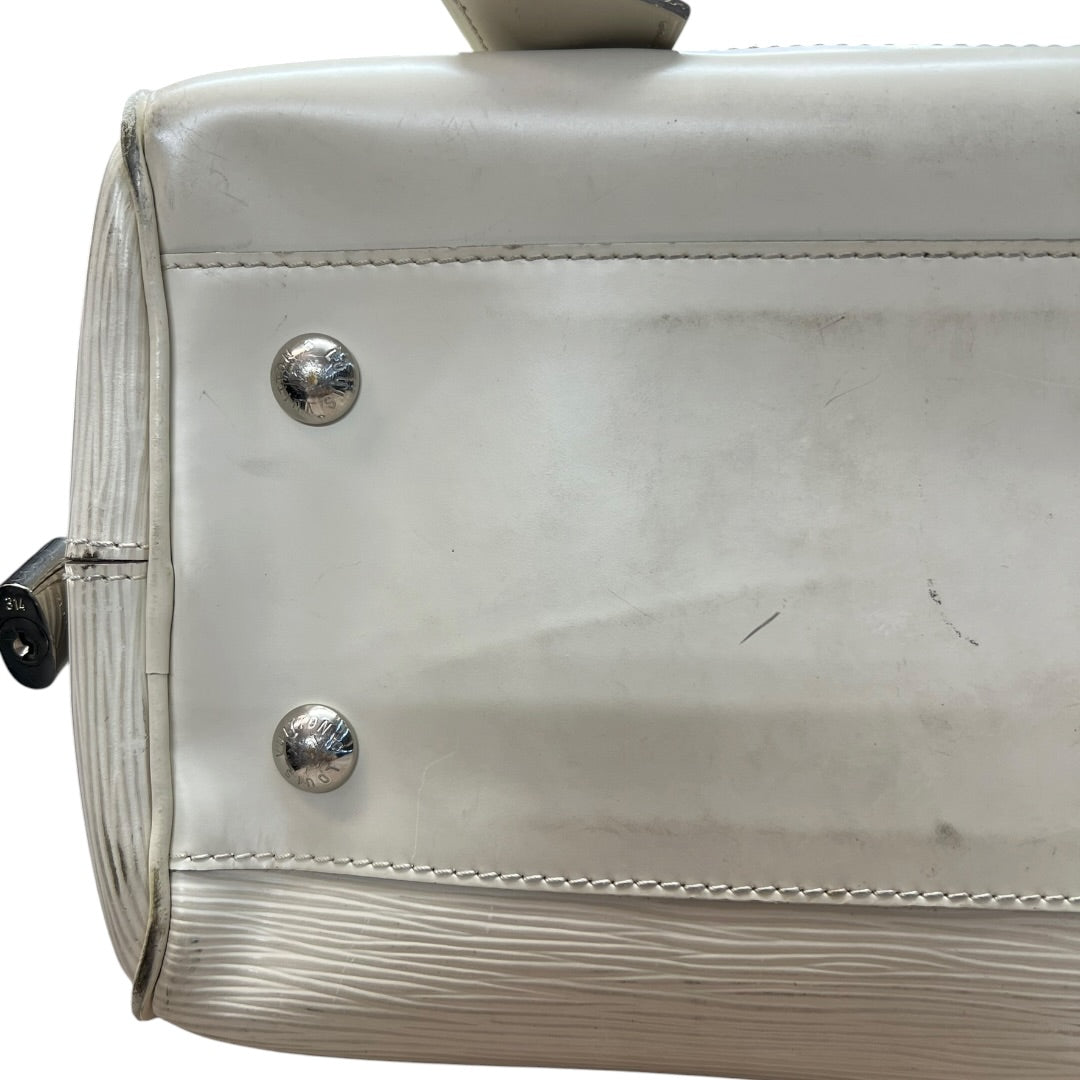 LOUIS VUITTON Epi Leather Montaigne GM Bowling Bag White Gold Hardware LO521