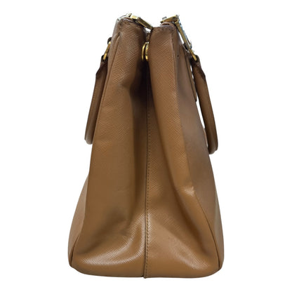 PRADA Saffiano Lux Galleria Large Double Zip Tote Bag Caramel Gold Hardware PR131