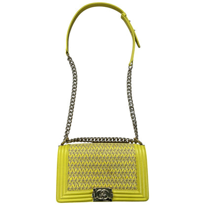 CHANEL Lambskin & Raffia Boy Handbag Yellow Gold Hardware CH1949
