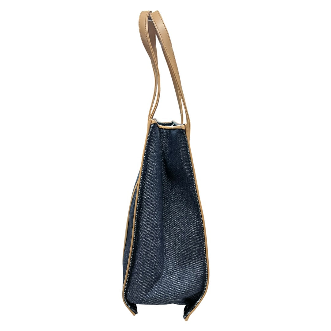 Christian Dior Denim Tote Handbag Blue Tan Leather Trim CH1848