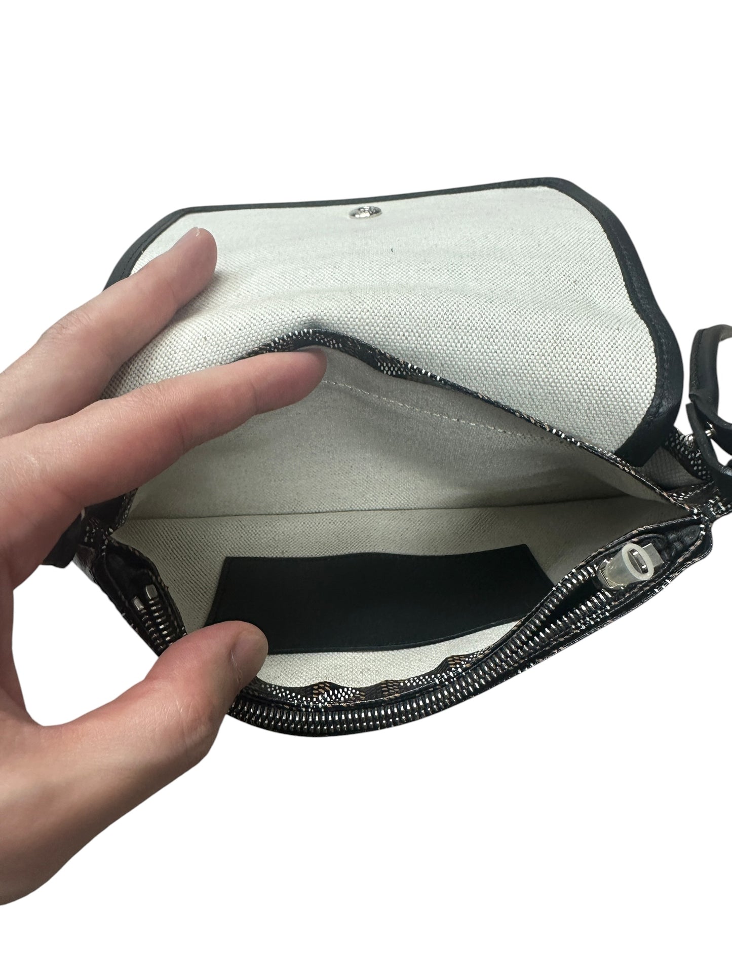 GOYARD Goyardine Plumet Crossbody Bag Black Silver Hardware GO18