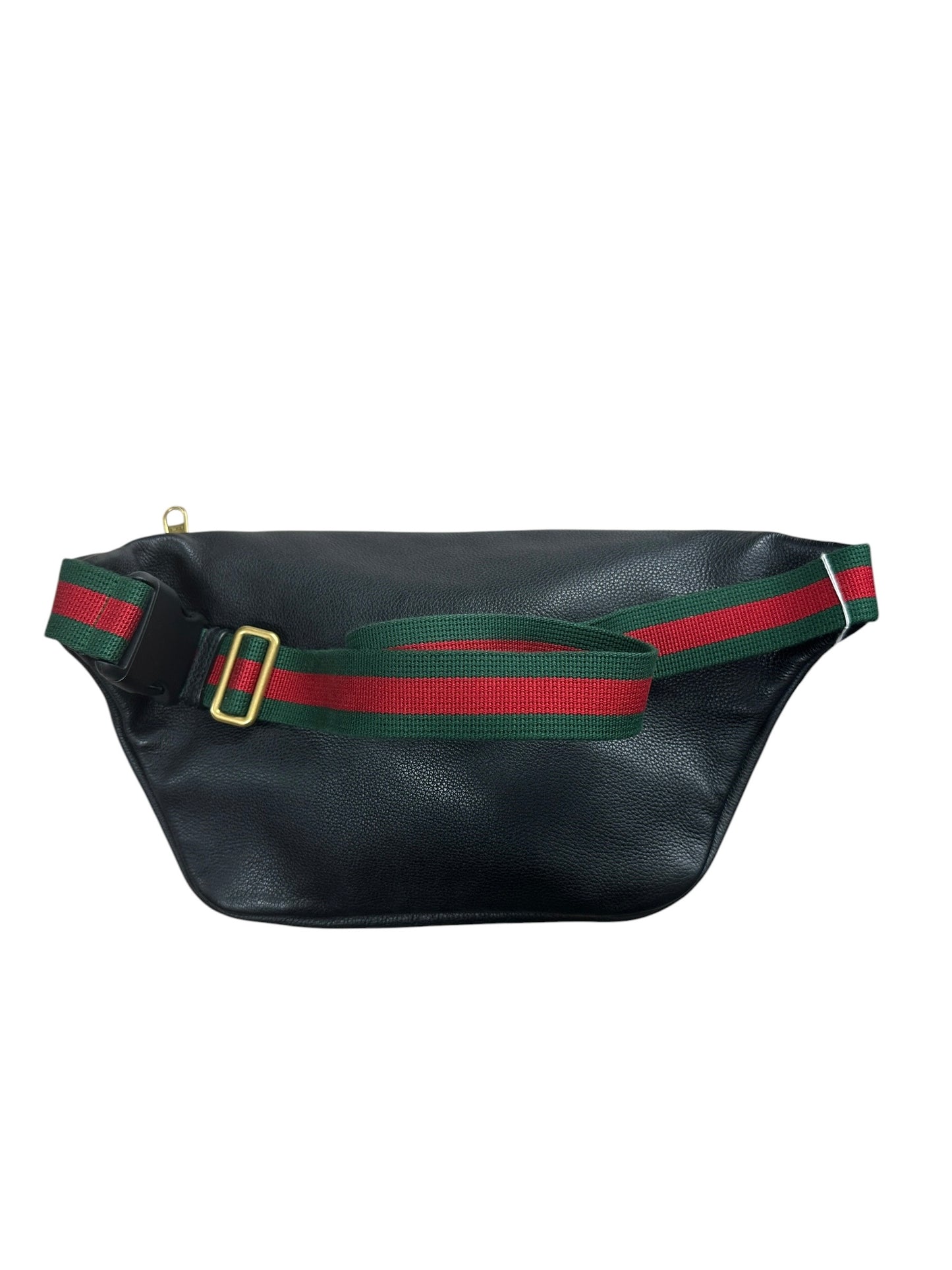 GUCCI Leather Print Belt Bag Black Gold Hardware GU605