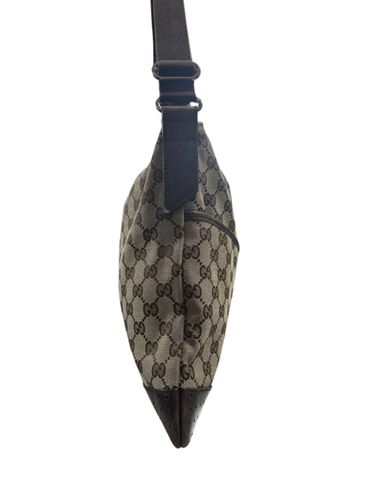 GUCCI GG Canvas Shoulder Bag Brown Silver Hardware GU608