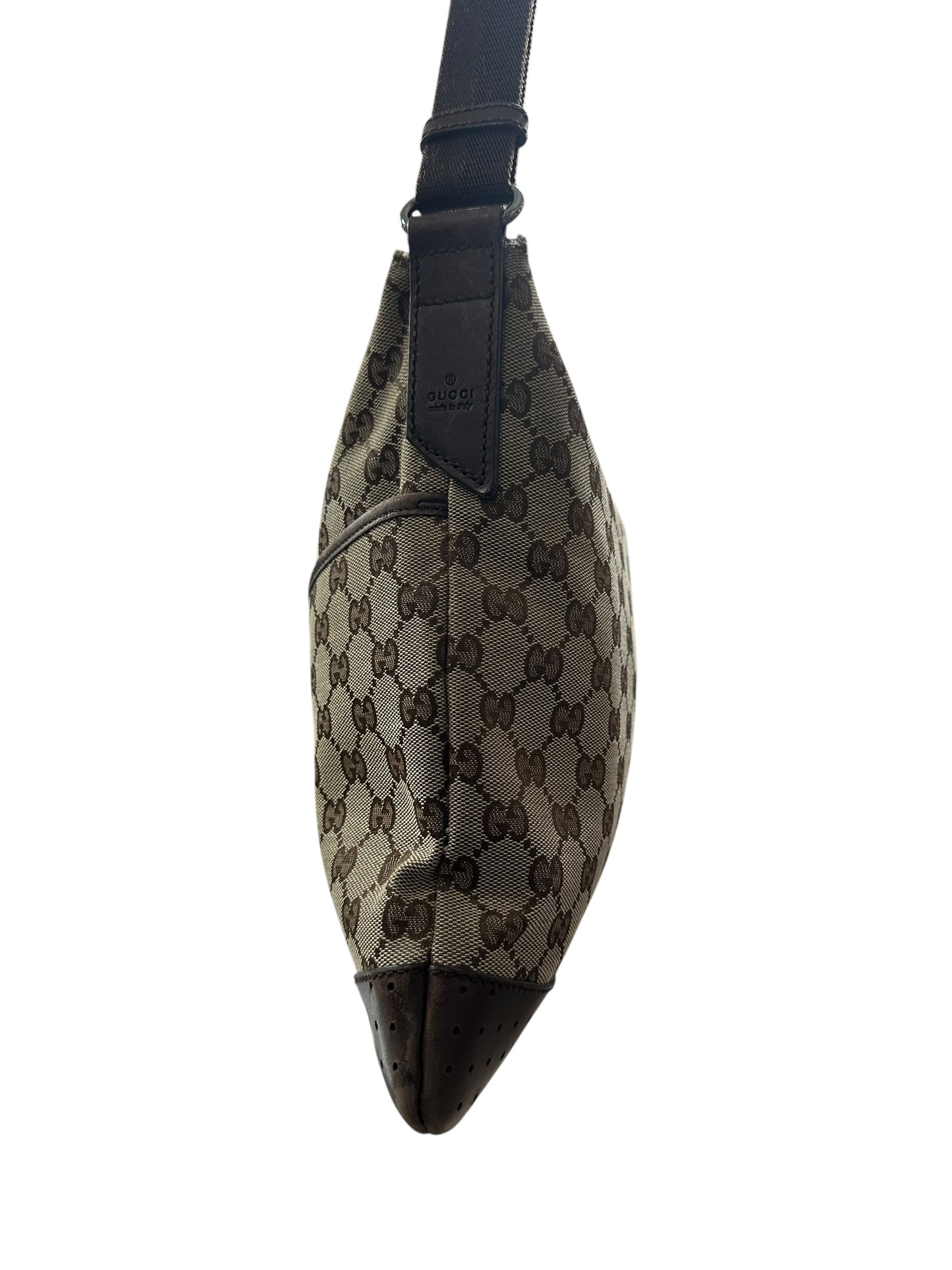 GUCCI GG Canvas Shoulder Bag Brown Silver Hardware GU608