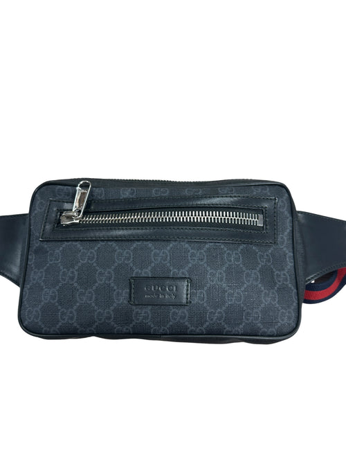 GUCCI GG Supreme Belt Bag Black Silver Hardware GU609