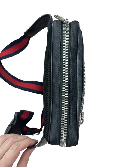 GUCCI GG Supreme Belt Bag Black Silver Hardware GU609