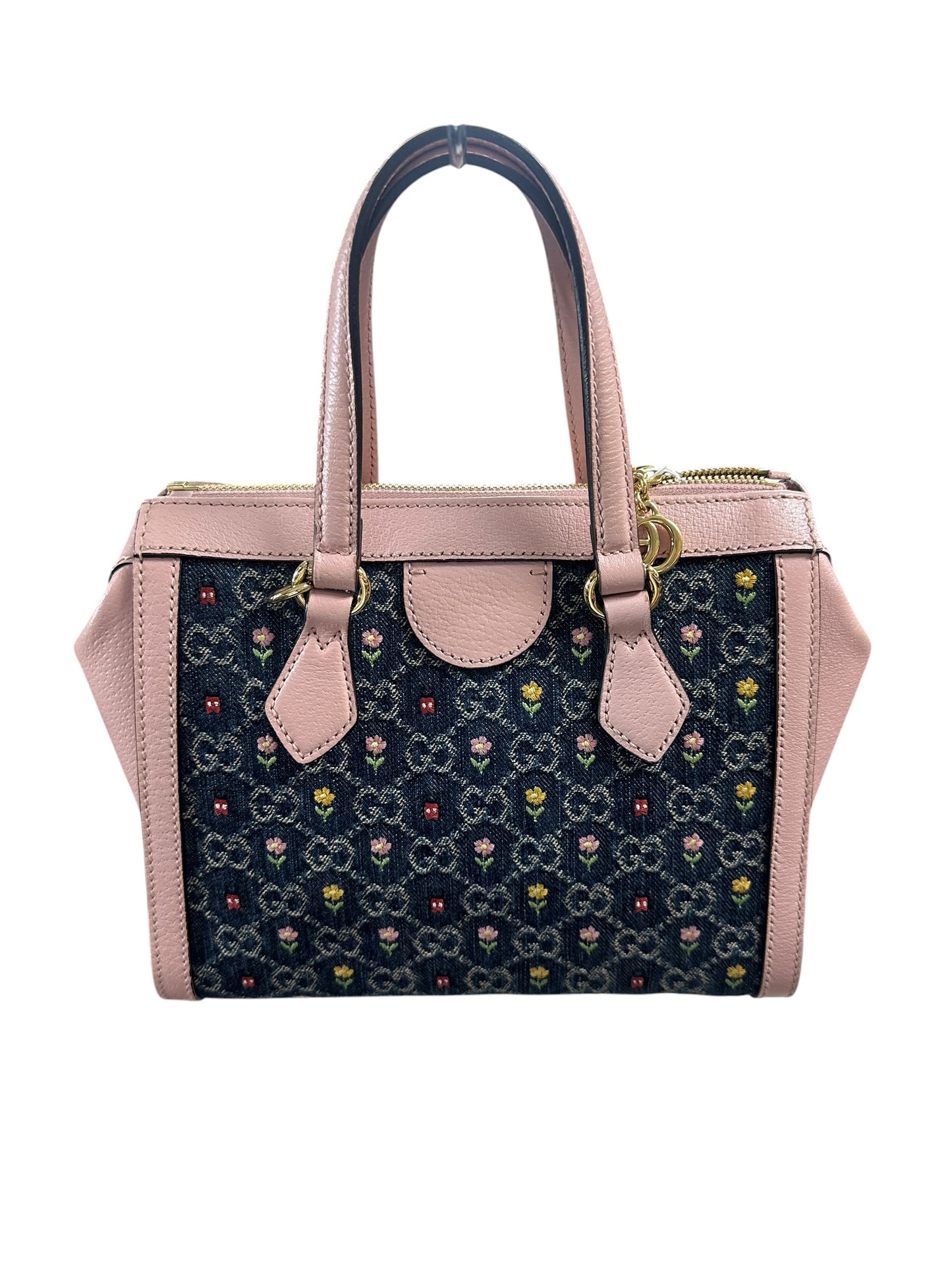 GUCCI GG Denim Ophidia Small Tote Bag Blue Pink Gold Hardware GU611