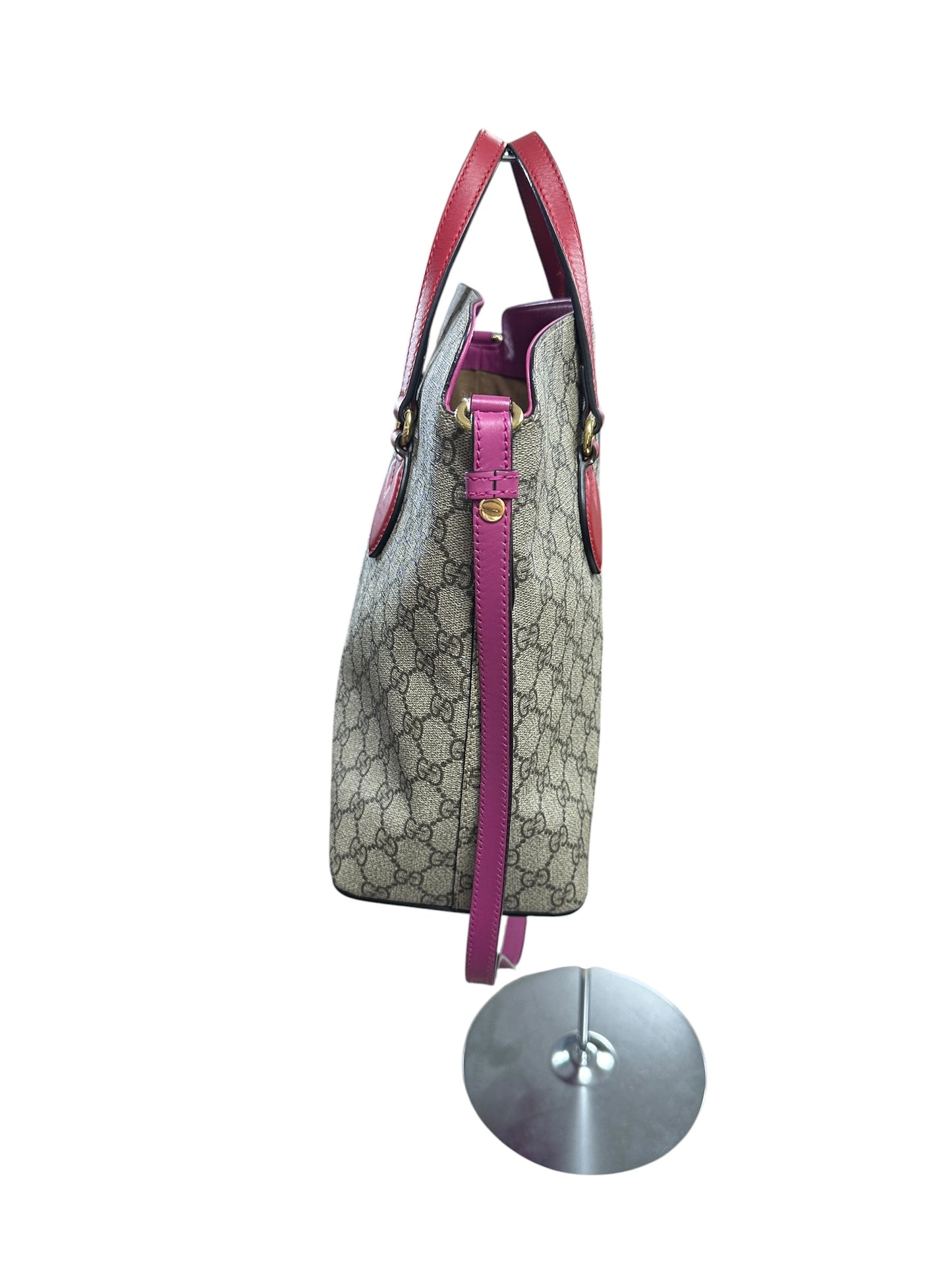 GUCCI GG Supreme 2Way Shoulder Bag Beige Gold Hardware GU613