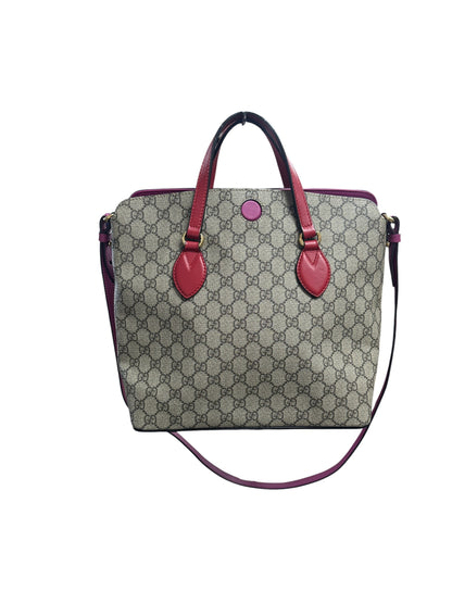 GUCCI GG Supreme 2Way Shoulder Bag Beige Gold Hardware GU613