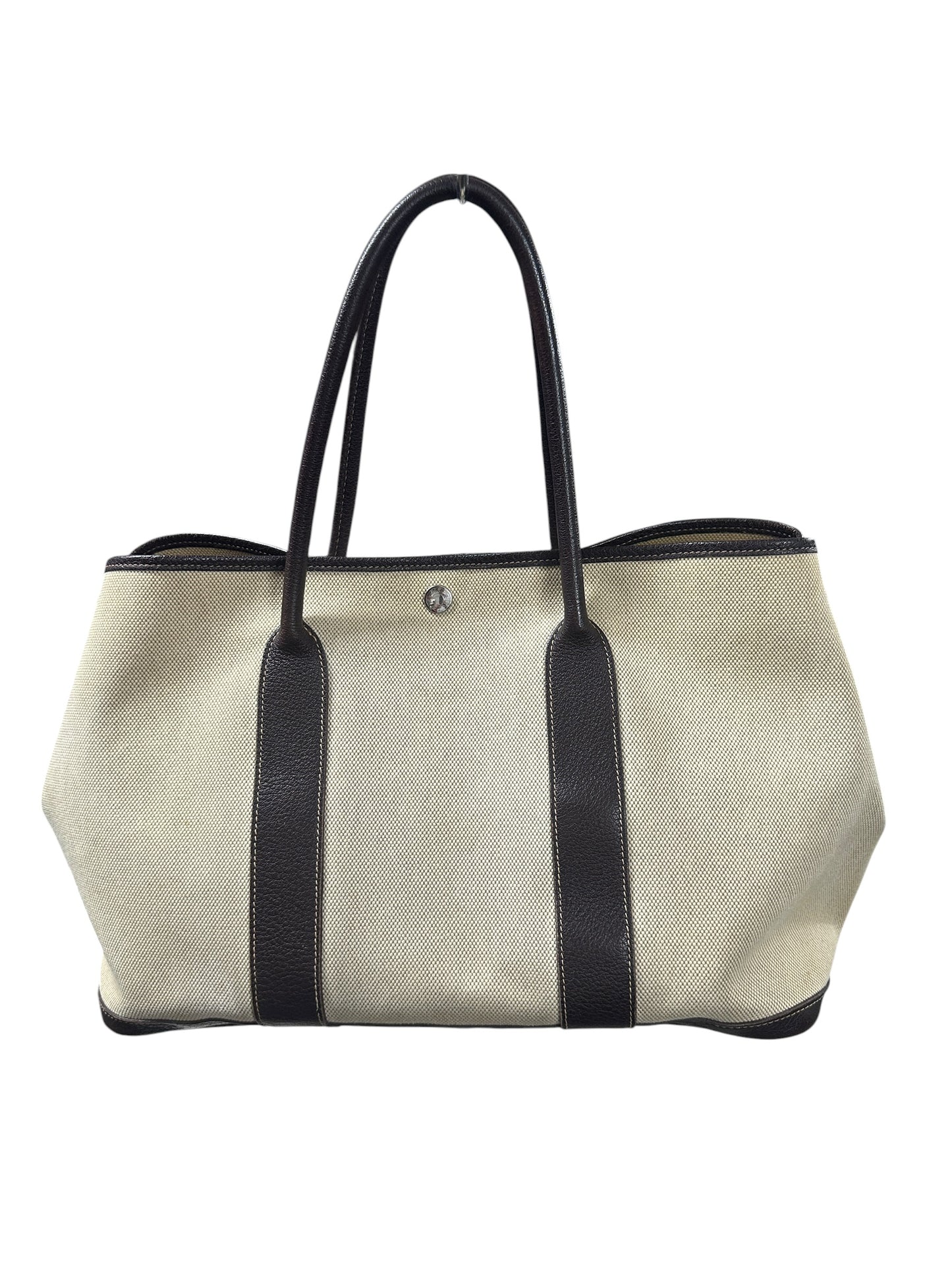 HERMES Toile Garden Party PM 35 Tote Bag Brown Silver Hardware HE452