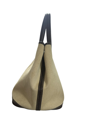 HERMES Toile Garden Party PM 35 Tote Bag Brown Silver Hardware HE452