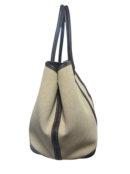 HERMES Toile Garden Party PM 35 Tote Bag Brown Silver Hardware HE452