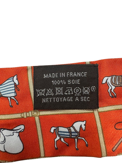 HERMES Silk Twilly Scarf Orange Equestrian Print HE453